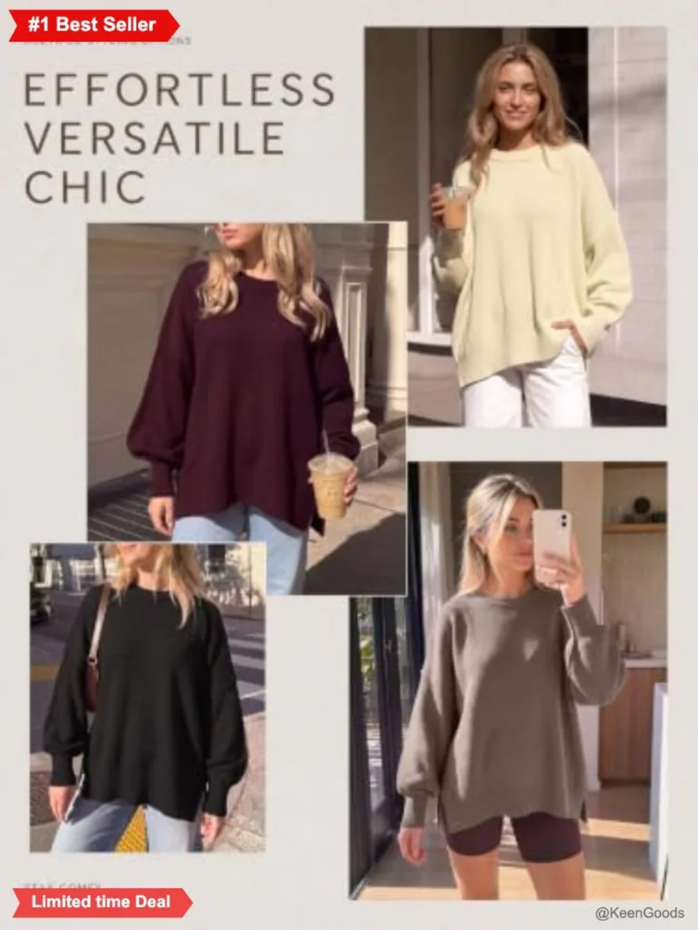 Oversized Crewneck Sweater Women Fall Winter Tunic Pullover Loose Fit